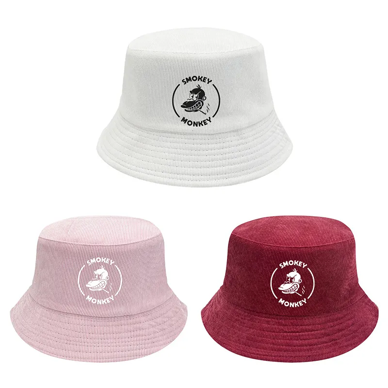 Prix d'usine Chapeau de soleil Casquette d'extérieur Chapeaux avec logo personnalisé Finition Chapeau seau en velours côtelé personnalisé de couleur unie