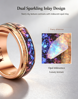 Bague en tungstène plaqué or rose avec incrustation de météorite, grès naturel et opale de feu – Cadeau de fiançailles tendance pour couples – Vente chaude