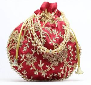 Handmade <b>Golde</b> Zari Embroidery Work Potli Bags <b>Wedding</b> Return Gift Bags <b>Wedding</b> Favor Drawstring Pouches <b>Handbags</b> <b>for</b> Gift Bride - Product Image 2