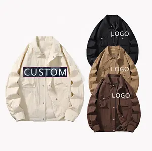 Chaqueta cortavientos ligera de diseño personalizado OEM, chaqueta impermeable para exteriores, chaqueta de entrenador con botones