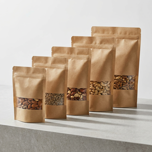 <span class=keywords><strong>Pochette</strong></span> en <span class=keywords><strong>papier</strong></span> kraft écologique personnalisée avec fenêtre givrée refermable de qualité alimentaire pour l'emballage de céréales biologiques et de collations - Product Image 3