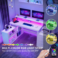 AJUNION 36 "Table d'ordinateur de bureau de jeu en forme de L avec lumières LED Station de charge intégrée Support de moniteur ergonomique Rangement suffisant