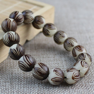 Bodhi Seed <b>Bracelet</b> Carved Lotus Pattern White Jade Prayer Beads Unisex Jewelry Gift Hangzhou Origin PTG08 - Product Image 3