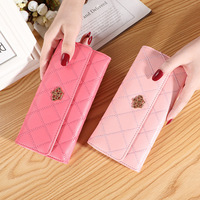 Dompet Wanita Kulit Motif Kotak-kotak dengan Logo Custom, Tempat Ponsel, Dompet Panjang, Tempat Kartu, Kantong Uang & Koin, Dompet Tipis