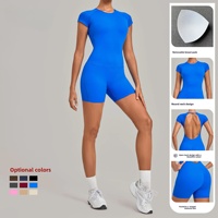 Combinaison moulante en polyamide-coton à dos nu et col rond réglable pour femme, avec short sculptant et effet push-up