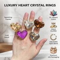 Bague Statement Cœur Grand Format en Cristal pour Femme SongYi, Dorée, avec Strass Multicolores Facettés, Bague de Cocktail, Bijou Tendance