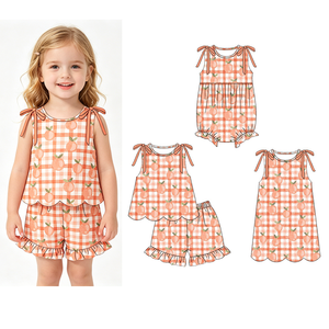 Précommande MOQ 5 – Tenues Bébé Fille à Carreaux Pêche, Robes et Barboteuses, Vêtements d'Été Mignons pour Sœurs, Vente en Gros, Prix Usine Boutique - Product Image 2