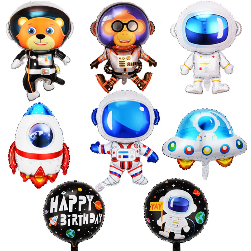 Dekorasi Kartun Ulang Tahun Grosir Set Balon Roket Tema Astronot Balon Foil Inflasi Balon Piring Terbang Helium Balon