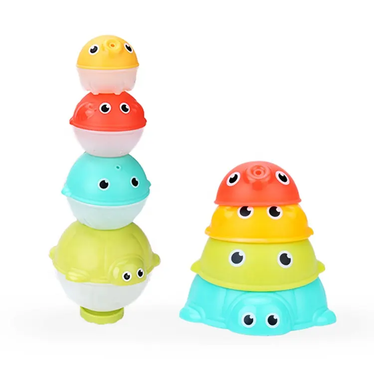 Multifunction Funny Plastic Bath Toys Baby Cute Cartoon Animals Water Play Set Game Blocks 4 Pcs Set