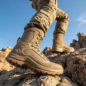 Bottes tactiques de randonnée SFA1 Definite en daim marron de Malaisie, bottes de sécurité personnalisées pour le trekking en extérieur, bottes de service tactiques Definite - Product Image 1