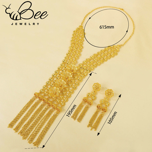 Joyería nupcial Habesha a prueba de agua, en oro intenso, para boda, Nigeria, color oro puro de 24k, collar y aretes florales, para venta al por mayor. - Product Image 4