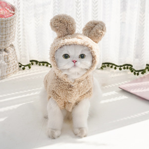 Suéter de lana con capucha para perros y gatos, diseño de orejas de conejo, color rosa, gris, amarillo, ropa cálida y bonita para mascotas pequeñas, ropa de otoño e invierno - Product Image 5