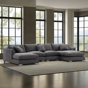 Collection de Canapés Contemporains en Lin Canapé Modulable en Forme de U Housse Amovible Ensemble de Canapés Sectionnels - Product Image 1