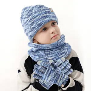 2024 new winter children's knitted gloves, hat and neck scarf three-piece set outdoor warm hat three-piece set with fleece