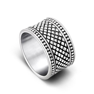 European American Retro Geometric Pattern Wide <b>Titanium</b> Steel <b>Ring</b> Men's Index Middle Finger Fashion Jewelry SA778 - Product Image 5