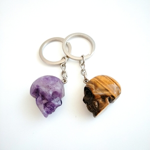 Diy New Natural fancy jasper stone skulls key chain Amethyst gemstone natural stones and crystals