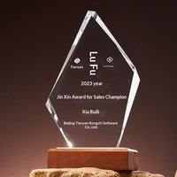Coupe de récompense en cristal de haute qualité, trophée en verre, plaque de récompense, logo personnalisé, cadeau souvenir en cristal vierge économique avec base en bois