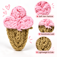 Applique en crochet rose en forme de cornet de crème glacée, faite main, pour pinces à cheveux, vêtements, sacs, loisirs créatifs, couture, décoration, 2,4 x 1,6 pouces, amusante