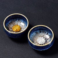 Taza de Té de Cerámica Lelyi Vintage con Incrustaciones de Oro y Plata en Forma de Flor de Loto, Transformada en Horno, Regalo de Lujo Ligero