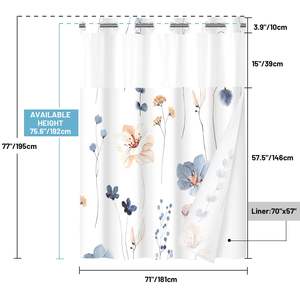 ستارة حمام بدون خطاف من دون خطاف ، ستائر حمام بدون خطاف ، ستائر حمام مزدوجة مقاومة للماء للحمام والاستحمام 71x74 - Product Image 6