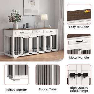 Vente en gros xxxl grand bois blanc cage pour animaux de compagnie chenil extra large chien caisse meubles avec 3 portes tiroirs - Product Image 4