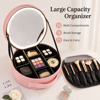 Sac de maquillage rond à LED avec miroir, portable, pour voyage, organiseur de cosmétiques, logo personnalisé, vente en gros