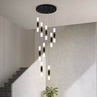 Lustre moderne de luxe en forme de ligne de pêche, en fer, aluminium et PMMA, avec éclairage LED rotatif, design composé pour villas, salons et salles à manger