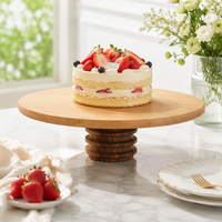 Support à gâteau bicolore de la série Natural House Rings, dessus en bois de bouleau et base en bois d'acacia, piédestal rond pour desserts, gâteaux et décoration intérieure