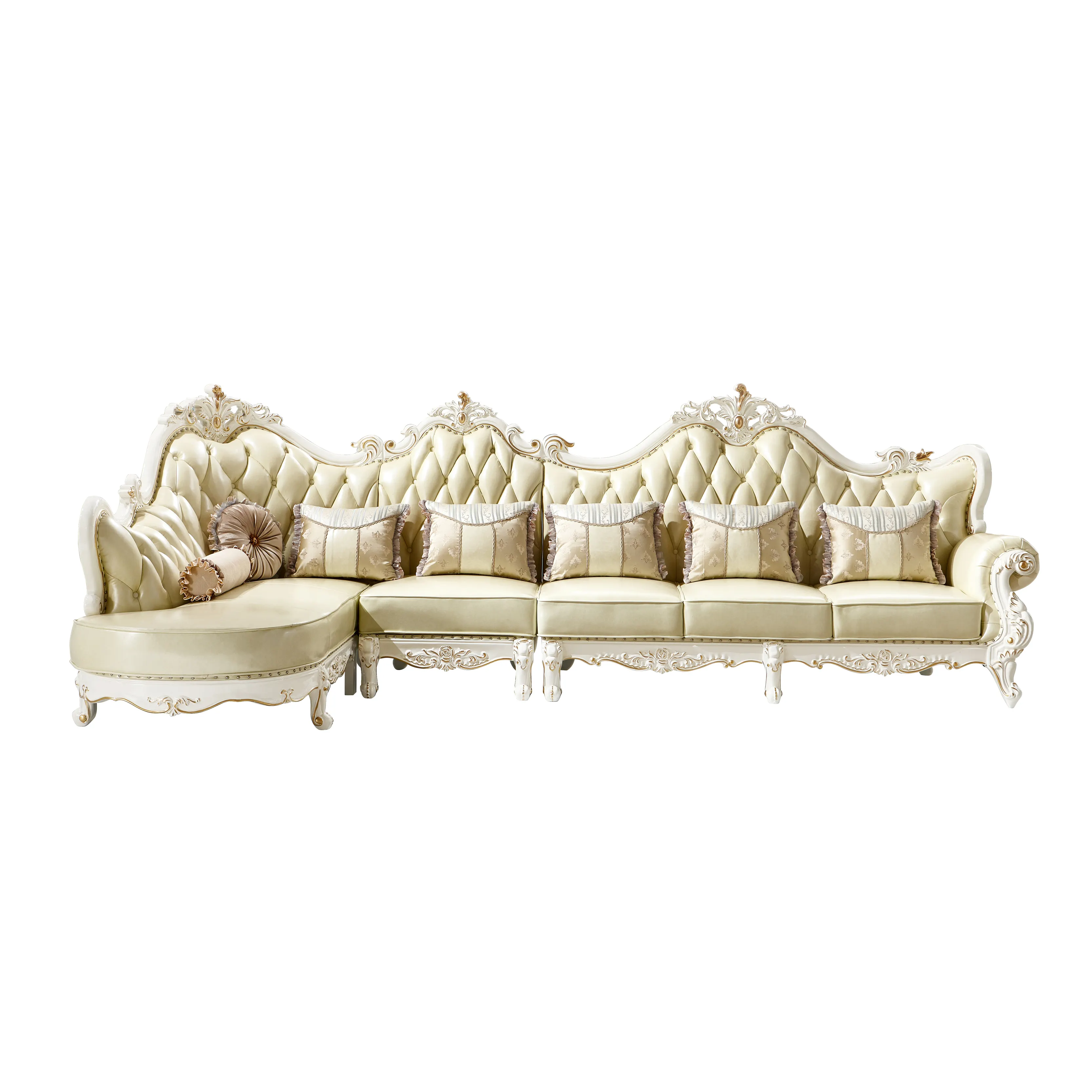 Set Sofa Kulit Asli Klasik Gaya Mewah Royal Eropa