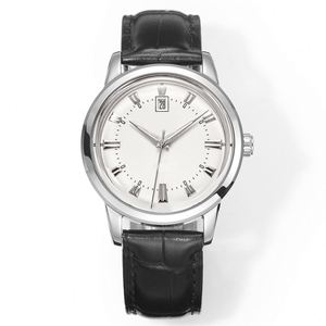 Elegant Antique Roman Numeral Dress Watch for Men with Pointer Dial Black Stainless Steel Case Leather Strap Quartz Watch - Product Image 1