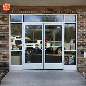 Portes d'entrée de bureau personnalisées, portes vitrées coupe-vent avec cadre en aluminium pour les devantures de magasins et les entreprises - Product Image 1