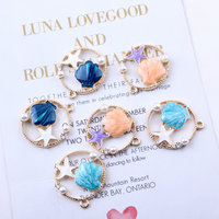 Pendentifs Breloques Rondes en Alliage de Zinc Émaillé Océanique 24x28mm, Forme Étoile de Mer et Coquillage, Accessoires Perles pour la Fabrication de Bijoux DIY