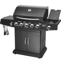 Barbecue à gaz extérieur moderne de qualité supérieure, robuste, 6 brûleurs, 50000 BTU, brûleur latéral, portable, en acier, noir, revêtement poudré