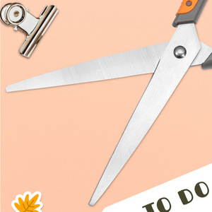 Stainless Steel Office Scissors <b>Orange</b> Gray Straight Tip For <b>Paper</b> Cutting Home Use - Product Image 2