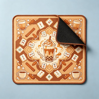Tapis de Mahjong Bubble Tea Boba Caramel Imprimé Antidérapant, Tapis de Table de Mahjong Américain, Design Café pour Soirée Jeu, Vente en Gros