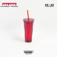 Gobelets isothermes transparents JWAY en plastique sans BPA de 20 oz, à double paroi, avec paille et couvercle, pour boissons froides, vente en gros