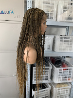 LD033 Perruque synthétique à tresses triangulaires sans nœuds, style box braid, ombrée, bouclée, sans colle, respirante, avec cheveux de bébé, en stock – Meilleure vente