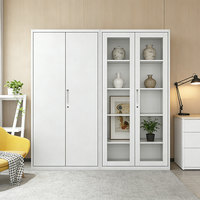 Armoire de rangement moderne pliable à 2 portes vitrées et 5 niveaux pour bureau et maison, avec serrure à clé, en fer et acier