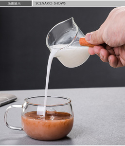 Verres à espresso en verre transparent avec poignée en bois, distributeur de lait à trois becs de mesure, 75 ml - Product Image 4
