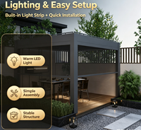 Gazebo moderne en aluminium à persiennes, éclairage LED, écrans d'intimité, toit rigide imperméable, résistant aux UV, verre trempé, résistant à la corrosion