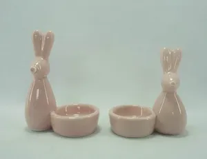 陶瓷工艺品传统复活节兔坐姿装饰带蛋架