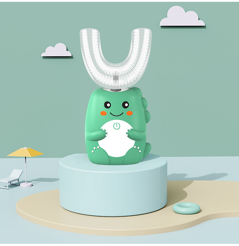 Автоматическая электронная детская силиконовая ультра ультразвуковая умная U-образная детская зубная щетка 360 градусов U-образная Детская электрическая зубная щетка для детей