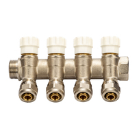 Collecteur en laiton multi-ports avec robinets d'arrêt 36mm 50mm pour systèmes hydroniques et plomberie Modèle MAINFLOW 51041