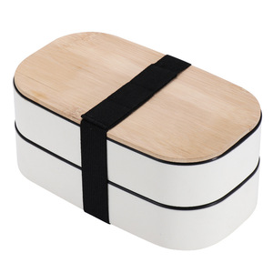 New Wooden Lid Lunch Box Double Layer Large Capacity Division Plastic Bento Box Bamboo Cover Student Heatable Portable Lunch Box