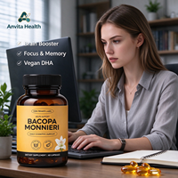 Capsules Brain Booster pour adultes, Bacopa Monnieri, DHA végétalien, supplément de champignons, logo personnalisé OEM