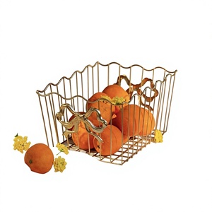 Panier à fruits en métal de luxe avec nœud décoratif, panier de rangement ouvert en fil métallique pour cuisine, table à manger, décoration intérieure - Product Image 1
