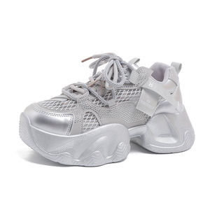 Haute qualité femmes automne compensé plate-forme baskets 8cm semelles paillettes à lacets haut Design pour sport loisirs inspiré papa - Product Image 6