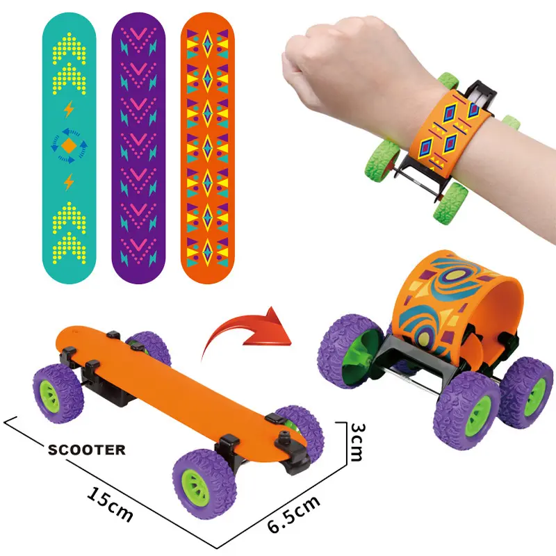 Neuankömmling KIDS DIY Spielzeug 2 IN 1 MINI Scooter Uhr Kids Pull Back Auto Armband Scooter Pull Back Skateboard Toy