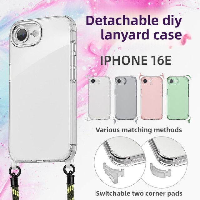 For 18 17 16 Pro Max Four-corner Detachable Lanyard Cross-body TPU Transparent Precision-cut Soft Shockproof Phone case