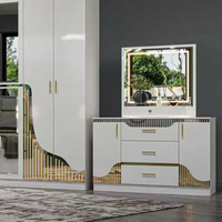 Juego de Muebles de Dormitorio Moderno, Cama Doble de Madera, Dormitorio Principal, Almacenamiento, Estructura de Madera, Juego de Dormitorio Completo Tamaño King
